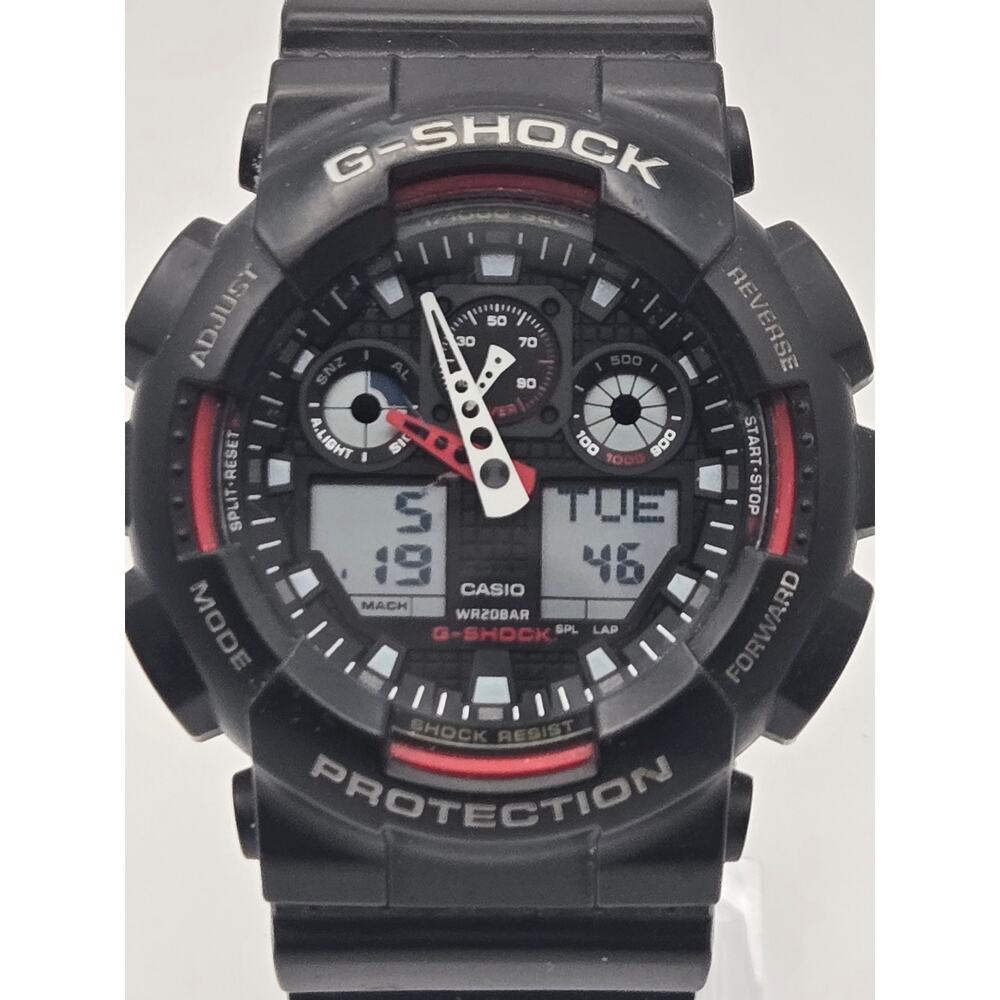 Casio G-Shock Watch GA-100-1A4 Matte Black Red Resin Analog Digital